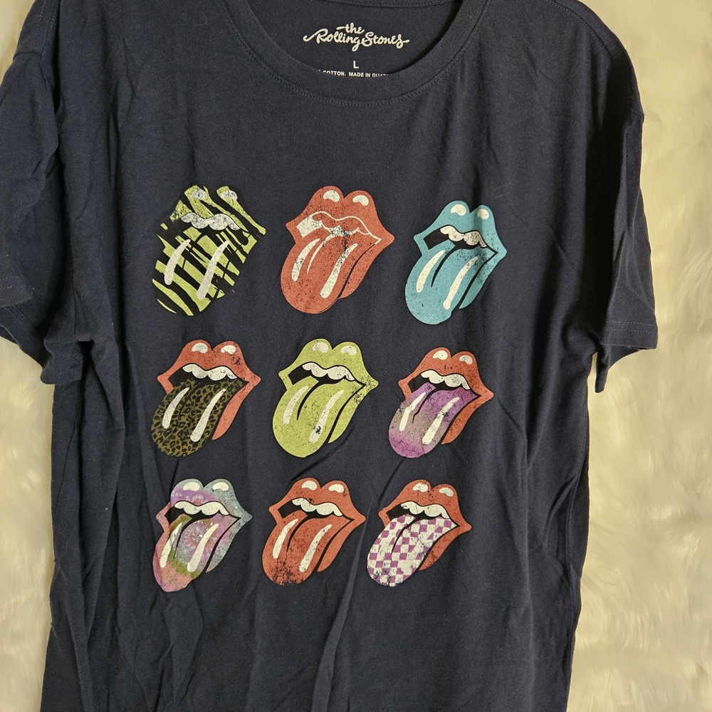 The Rolling Stones Navy Tee with Multicolor Tongue Graphics